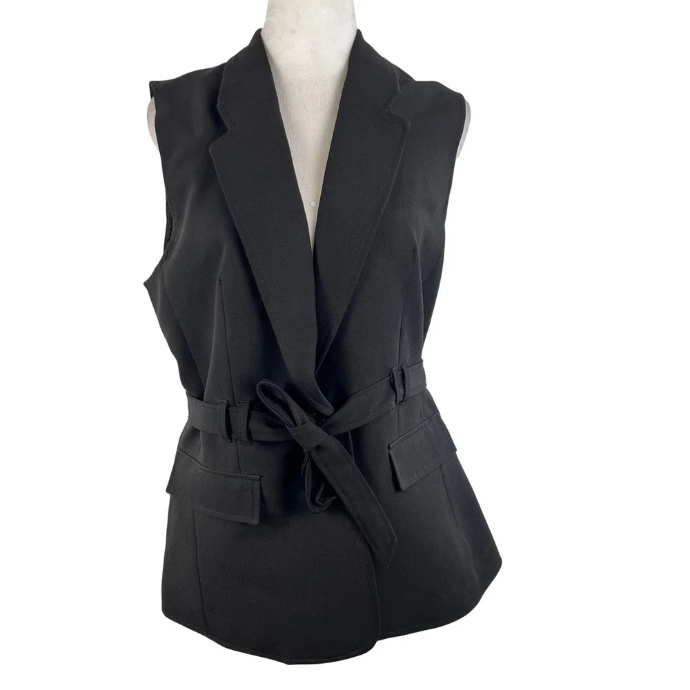 Express Womens Dark Navy Belted Blazer Vest Medium Professional Chic Business